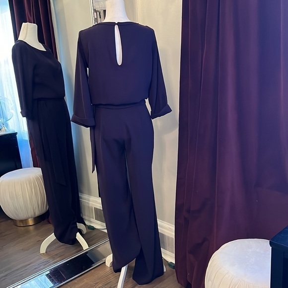 DVF Diane von Furstenberg Gwynne Purple 3/4 Sleeve Tie Waist Jumpsuit Size 4 - Picture 9 of 16